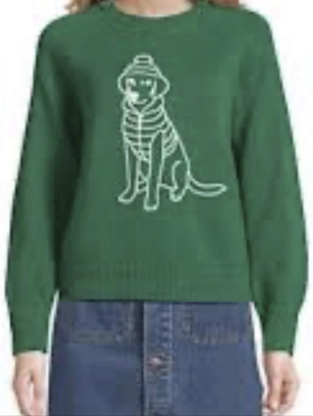 Women’s Green Crew Neck Dog Graphic Long Sleeve Sweater Sz medium 8-10